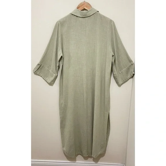 NWOT Zara Sage Green Linen Blend Shirt Dress, Size Small - Picture 10 of 13